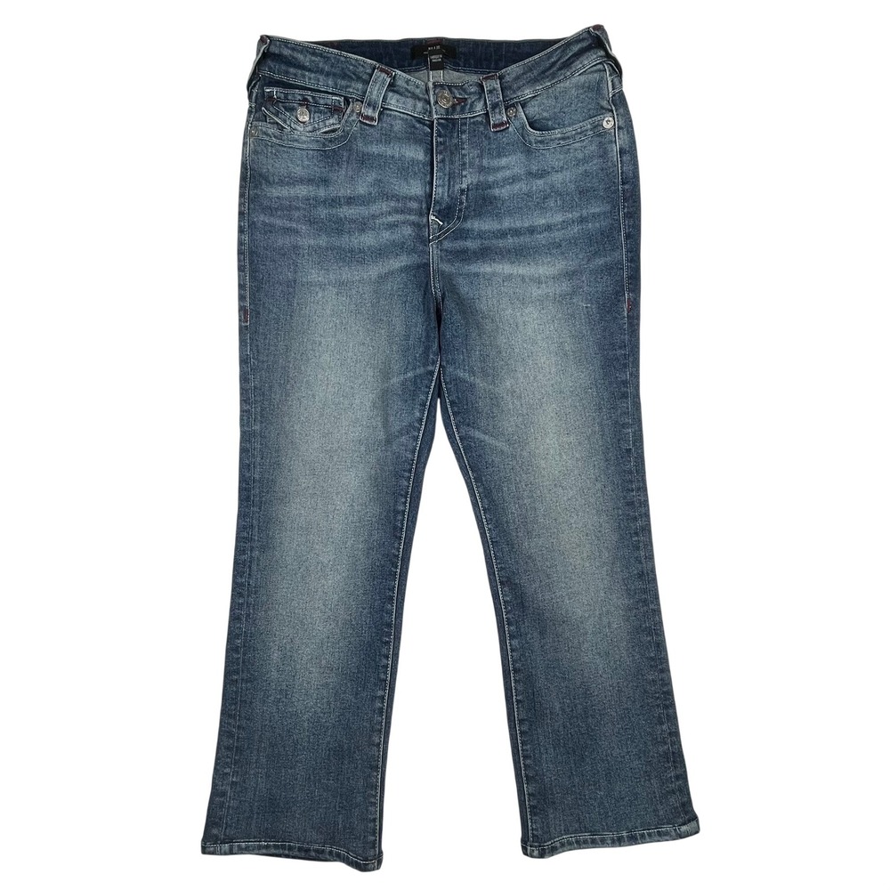 True Religion Billie Straight Jeans Womens 31 Blue Mid Rise Flap Pocket Denim